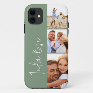 Modern photo collage sage green initial monogram Case-Mate iPhone case