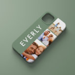 Modern photo collage sage green initial monogram Case-Mate iPhone case<br><div class="desc">Modern photo collage sage green initial monogram design. A modern design multi photo design. Change the colour to customise. Part of a collection.</div>