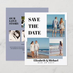 Modern PHOTO Collage Save Dates Dusty Blue