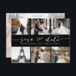 Modern Photo Collage Save the Date Black Announcement Postcard<br><div class="desc">Pick the best pictures from your engagement shoot or your favourite pictures of the two of you for this perfect save the date. The words save the date are handwritten to give a personal feel to the card. The front has 6 images and the back has a large image with...</div>