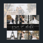 Modern Photo Collage Save the Date Black Announcement Postcard<br><div class="desc">Pick the best pictures from your engagement shoot or your favourite pictures of the two of you for this perfect save the date. The words save the date are handwritten to give a personal feel to the card. The front has 6 images and the back has a large image with...</div>