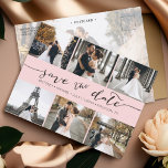 Modern Photo Collage Save the Date Blush Pink Announcement Postcard<br><div class="desc">Pick the best pictures from your engagement shoot or your favourite pictures of the two of you for this perfect save the date. The words save the date are handwritten to give a personal feel to the card. The front has 6 images and the back has a large image with...</div>