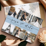 Modern Photo Collage Save the Date Dusty Blue Announcement Postcard<br><div class="desc">Pick the best pictures from your engagement shoot or your favourite pictures of the two of you for this perfect save the date. The words save the date are handwritten to give a personal feel to the card. The front has 6 images and the back has a large image with...</div>