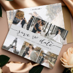 Modern Photo Collage Save the Date Grey Announcement Postcard<br><div class="desc">Pick the best pictures from your engagement shoot or your favourite pictures of the two of you for this perfect save the date. The words save the date are handwritten to give a personal feel to the card. The front has 6 images and the back has a large image with...</div>