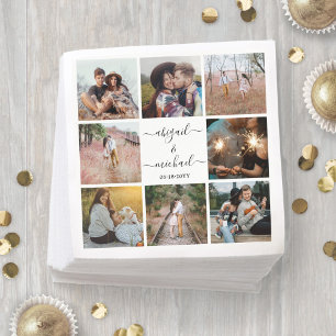 Modern Photo Collage & Simple Callligraphy Wedding Napkin