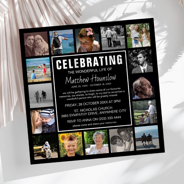 Modern Photo Collage Sympathy Celebration of Life  Invitation (Creator Uploaded)