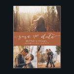 Modern Photo Collage Terracotta Save the Date Holiday Postcard<br><div class="desc">Pick the best pictures from your engagement shoot or your favourite pictures of the two of you for this perfect save the date. The words save the date are handwritten to give a personal feel to the postcard. Edit this save the date wedding card with your information and customise it...</div>
