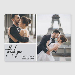 Modern Photo Collage Wedding Grey Thank You
