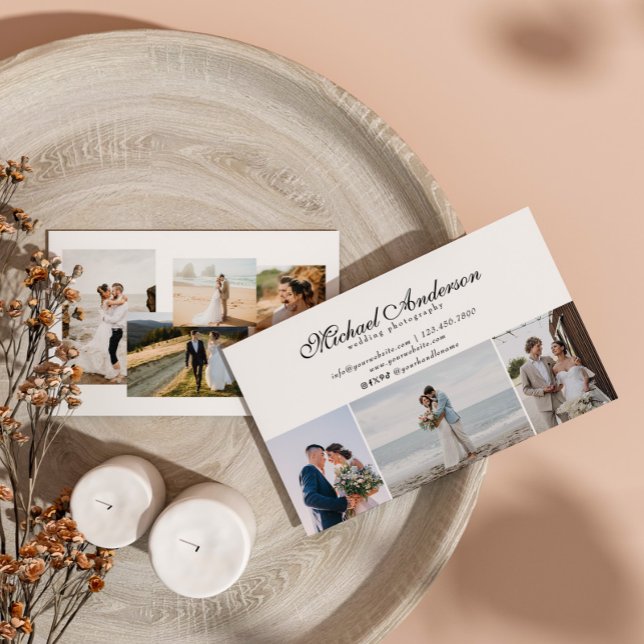 Modern Photo Collage Wedding Photographer Business Card (Creator Uploaded)