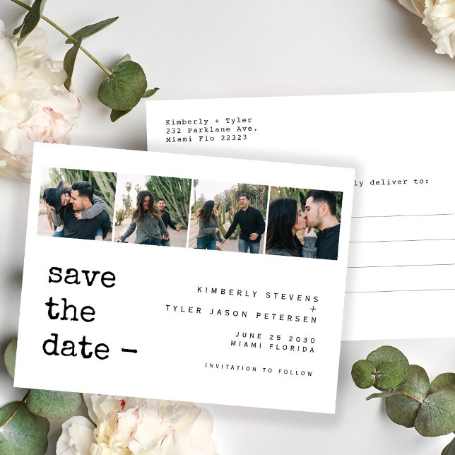Modern photo collage wedding save the date announcement postcard (Creator Uploaded)