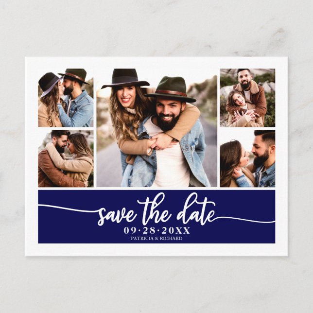 Modern Photo Collage Wedding Save The Date Postcard (Front)