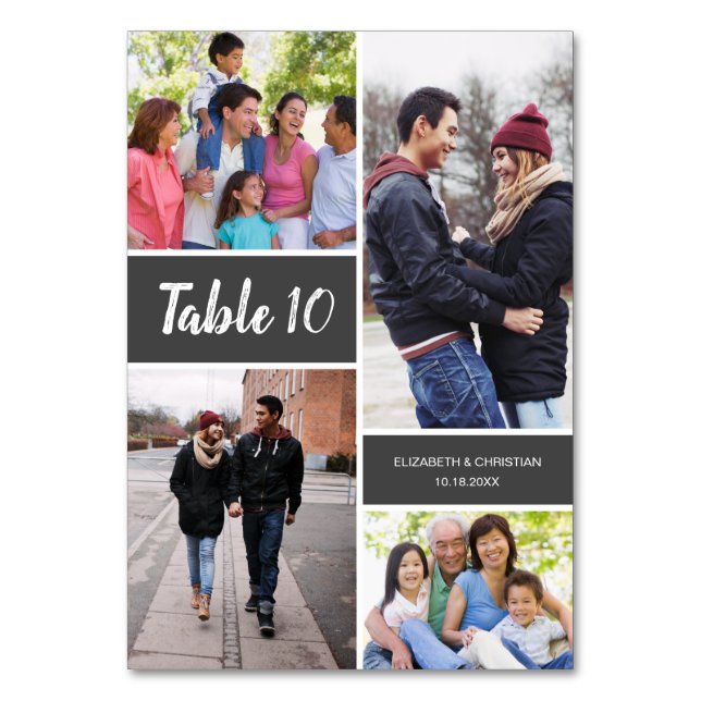 Modern Photo Collage Wedding Table Number (Front)