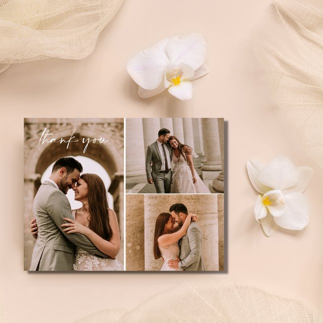 Modern Photo Collage Wedding Thank You  Postcard (Modern Photo Collage Wedding Thank You Postcard)