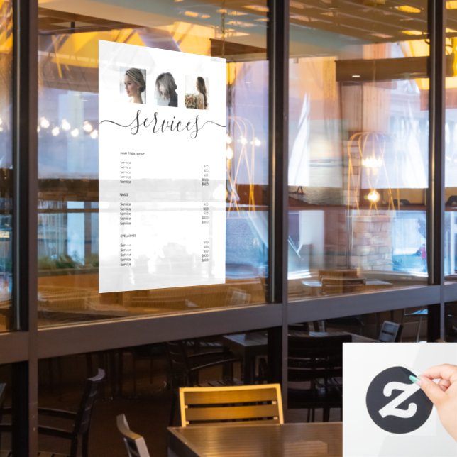 Modern Photo Collage White Spa Salon Service Menu (Restaurant Window)