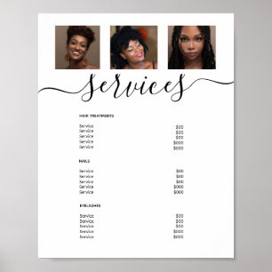 Modern Photo Collage White Spa Salon Service Menu Poster