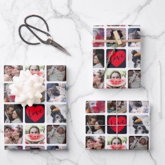 Modern Photo Collage with heart Pattern  Wrapping Paper Sheet