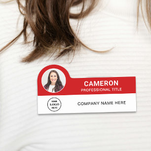Modern Photo Company Logo Red Magnetic Name Tag