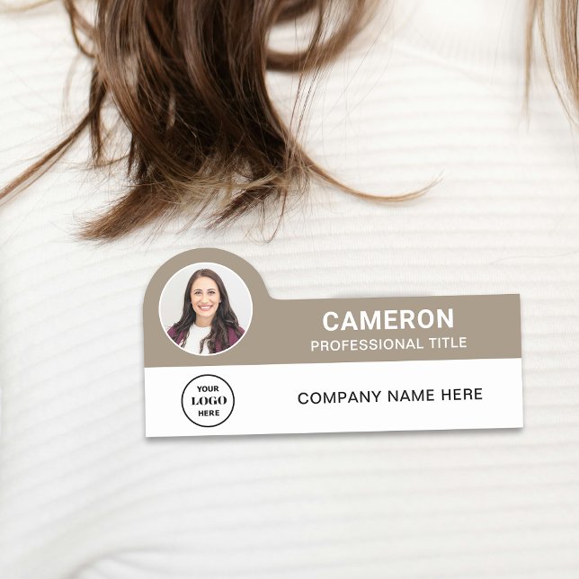 Modern Photo Company Logo Tan Magnetic Name Tag (Creator Uploaded)