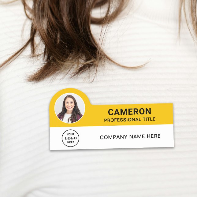 Modern Photo Company Logo Yellow Magnetic Name Tag (Creator Uploaded)