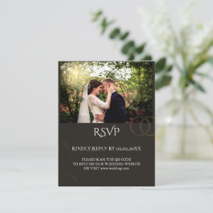 Modern photo customizable black wedding RSVP card