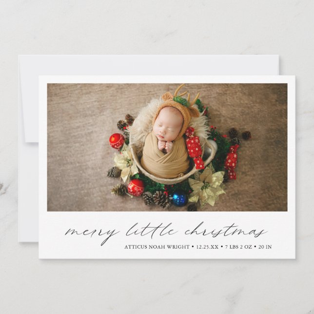 Modern Photo Cute Holiday Christmas Birth Announcement (Front)