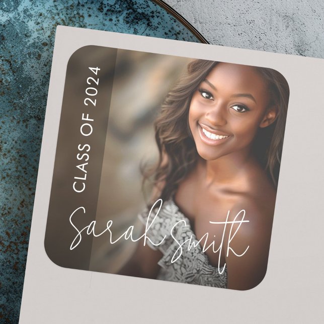 Modern photo dark overlay graduation square sticker (Modern photo dark overlay graduation square sticker)