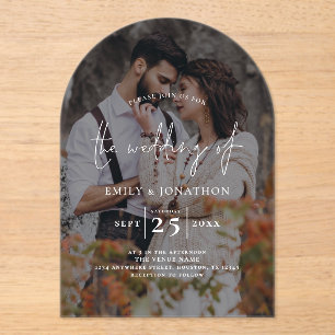 Modern Photo Dark Overlay Script Wedding Acrylic Invitations