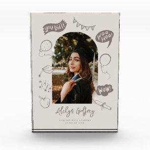 Modern Photo Doodle Graduation Beige Keepsake Block