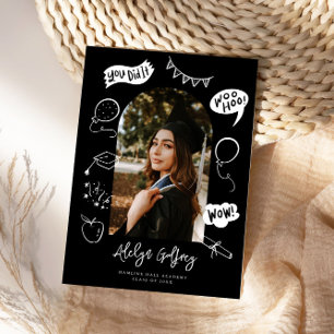 Modern Photo Doodle Graduation Black  Announcement