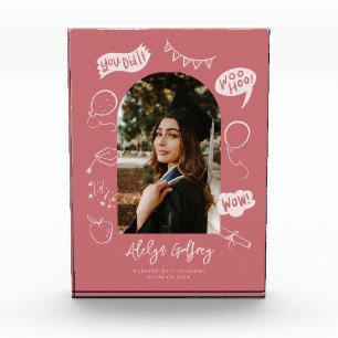 Modern Photo Doodle Graduation Blush Pink Keepsake Block