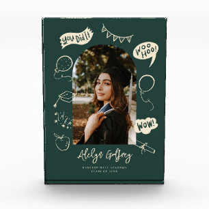 Modern Photo Doodle Graduation Green Keepsake Block