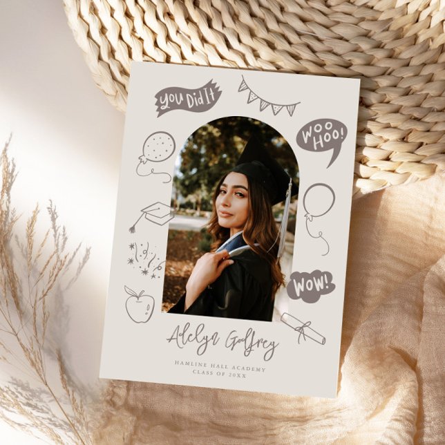 Modern Photo Doodle Graduation Sand Beige Announcement (Creator Uploaded)