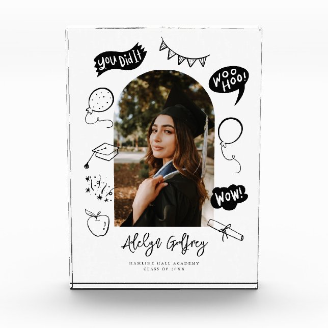 Modern Photo Doodle Graduation White Keepsake Block (Front)