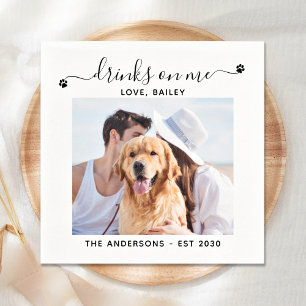 Modern Photo Drinks On Me Dog Bar Pet Wedding Napkin