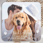 Modern Photo Drinks On Me Dog Lover Pet Wedding Square Paper Coaster<br><div class="desc">Drink on Me! Add the finishing touch to your wedding with these cute custom photo wedding coasters . Perfect for your wedding after party and reception, and as wedding favours for your guests. Customise these photo dog wedding coasters with your favourite wedding photo, dog of honours photo, or your newlywed...</div>
