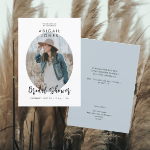 Modern Photo Dusty Blue Bridal Shower  Invitation