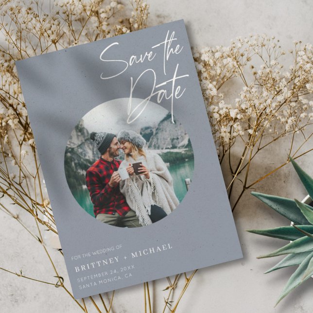 Modern Photo Dusty Blue Save The Date (Creator Uploaded)