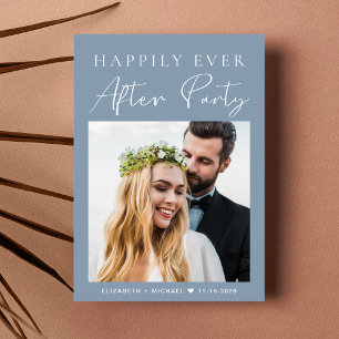 Modern Photo Dusty Blue Wedding Reception Invitation