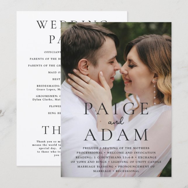 Modern Photo Editorial Wedding Programme (Front/Back)