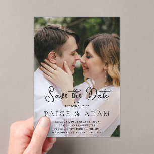 Modern Photo Editorial Wedding Save the Date Acrylic Invitations