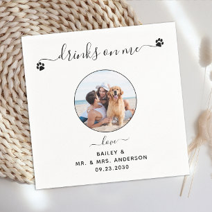 Modern Photo Elegant Drinks On Me Dog Pet Wedding Napkin