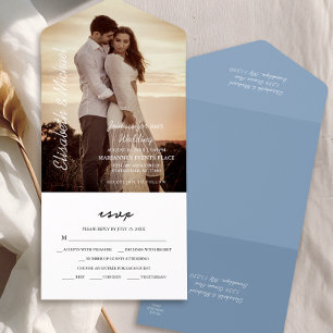 Modern Photo Elegant Dusty Blue Wedding All In One Invitation