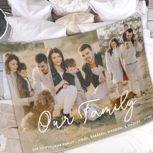 Modern Photo Elegant Family Script Collage Fleece Blanket