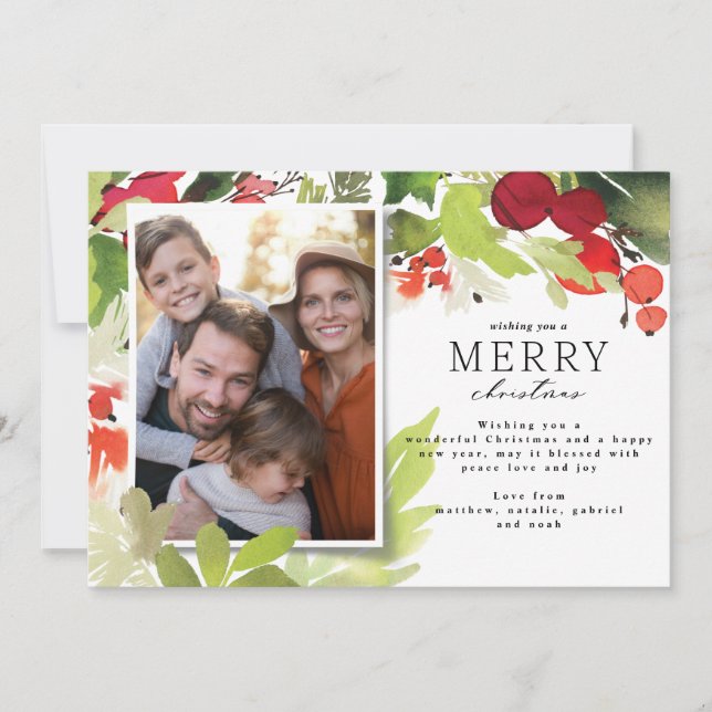 Modern photo elegant red and green Christmas Holiday Card (Front)