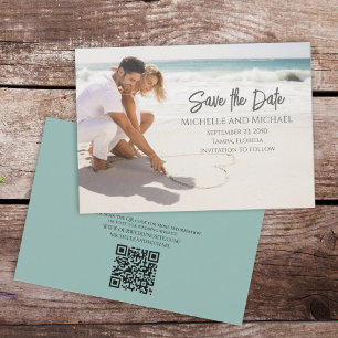Modern Photo Elegant Save the Date Script QR Code