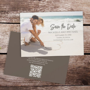 Modern Photo Elegant Save the Date Script QR Code