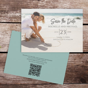 Modern Photo Elegant Save the Date Script QR Code