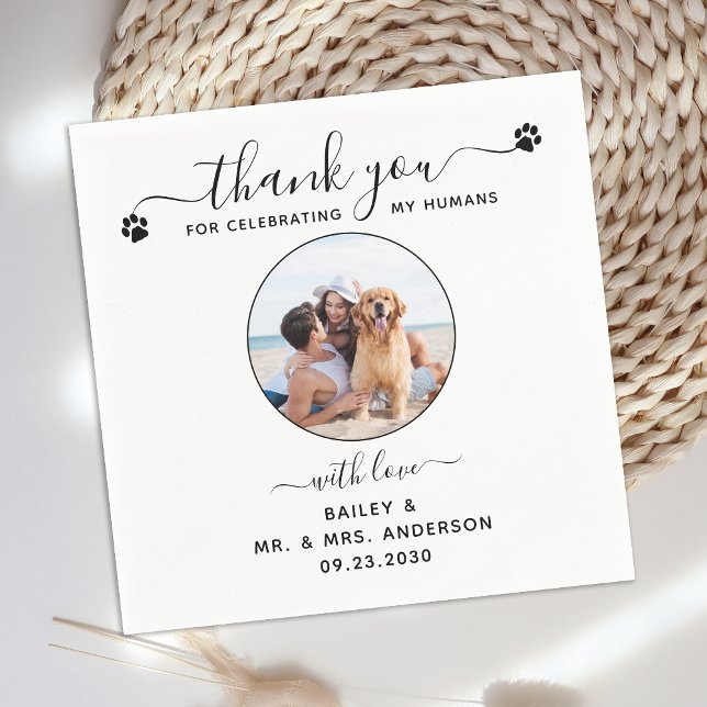 Modern Photo Elegant Script Thank You Pet Wedding Napkin (Creator Uploaded)