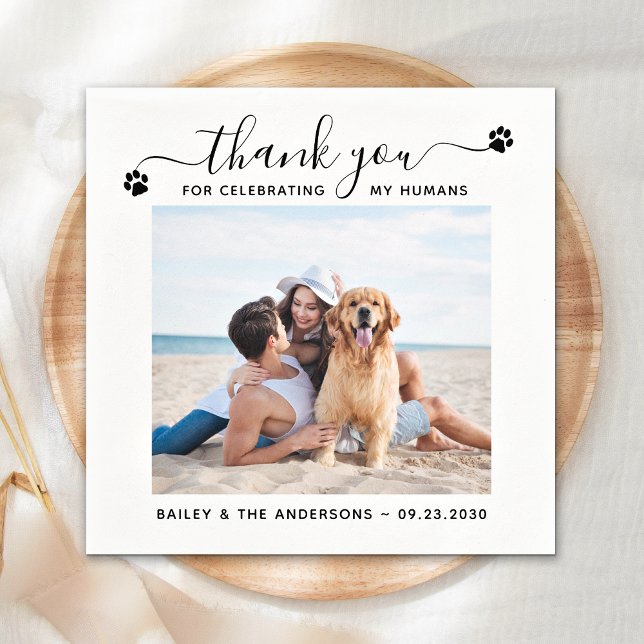 Modern Photo Elegant Script Thank You Pet Wedding Napkin (Creator Uploaded)
