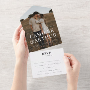 Modern Photo Elegant Stylish RSVP Wedding All In One Invitation